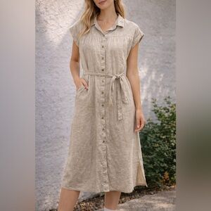 NWOT CREAM earthy tone linen blend dress 42/XL